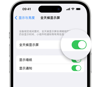 阳东苹果15预约维修分享iPhone15如何设置全天候显示屏幕可见 
